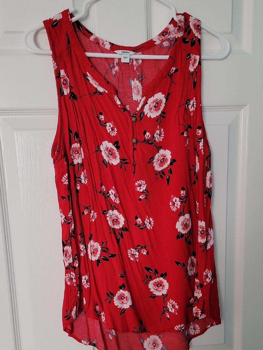Sonoma Red Floral Sleeveless V-Neck Top